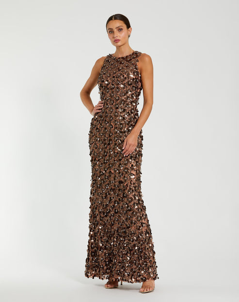 Sequin Fringe Sleeveless Column Gown | Mac Duggal Dress 10079