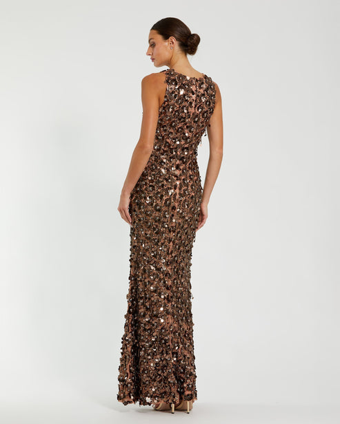 Sequin Fringe Sleeveless Column Gown | Mac Duggal Dress 10079