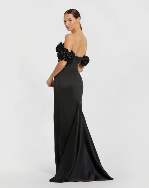 Satin Mermaid Gown with 3D Flowers | Mac Duggal Dress 11872