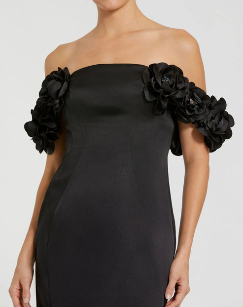 Satin Mermaid Gown with 3D Flowers | Mac Duggal Dress 11872