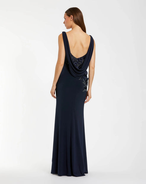 Beaded Cowl Neck Jersey Gown | Mac Duggal Dress 11910