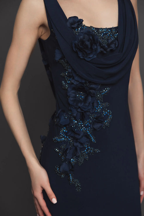 Beaded Cowl Neck Jersey Gown | Mac Duggal Dress 11910