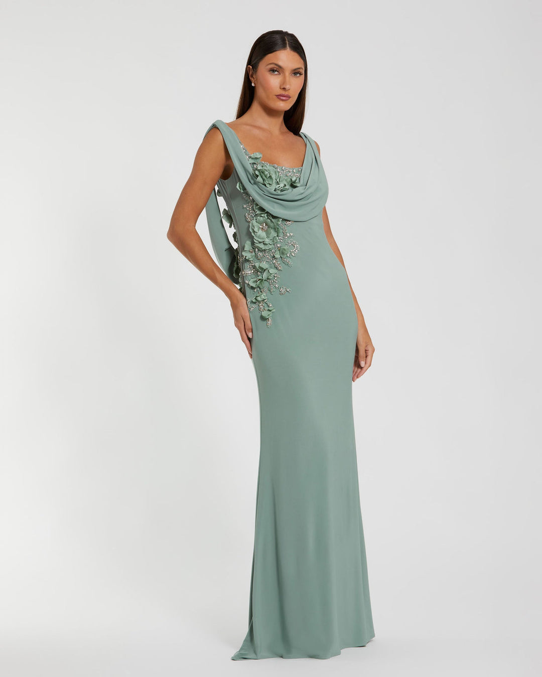 Beaded Cowl Neck Jersey Gown | Mac Duggal Dress 11910