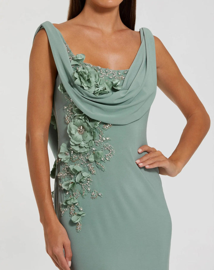 Beaded Cowl Neck Jersey Gown | Mac Duggal Dress 11910