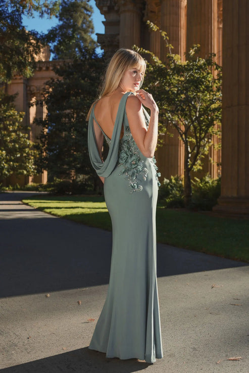 Beaded Cowl Neck Jersey Gown | Mac Duggal Dress 11910