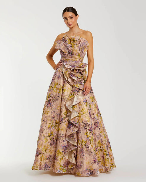 3D Rosette Strapless Velvet Gown | Mac Duggal Dress 11980