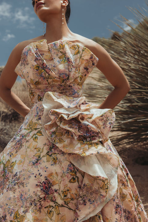 3D Rosette Strapless Velvet Gown | Mac Duggal Dress 11980