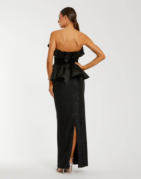 Strapless Sequin Satin Peplum Gown | Mac Duggal Dress 21174
