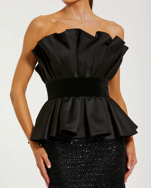 Strapless Sequin Satin Peplum Gown | Mac Duggal Dress 21174