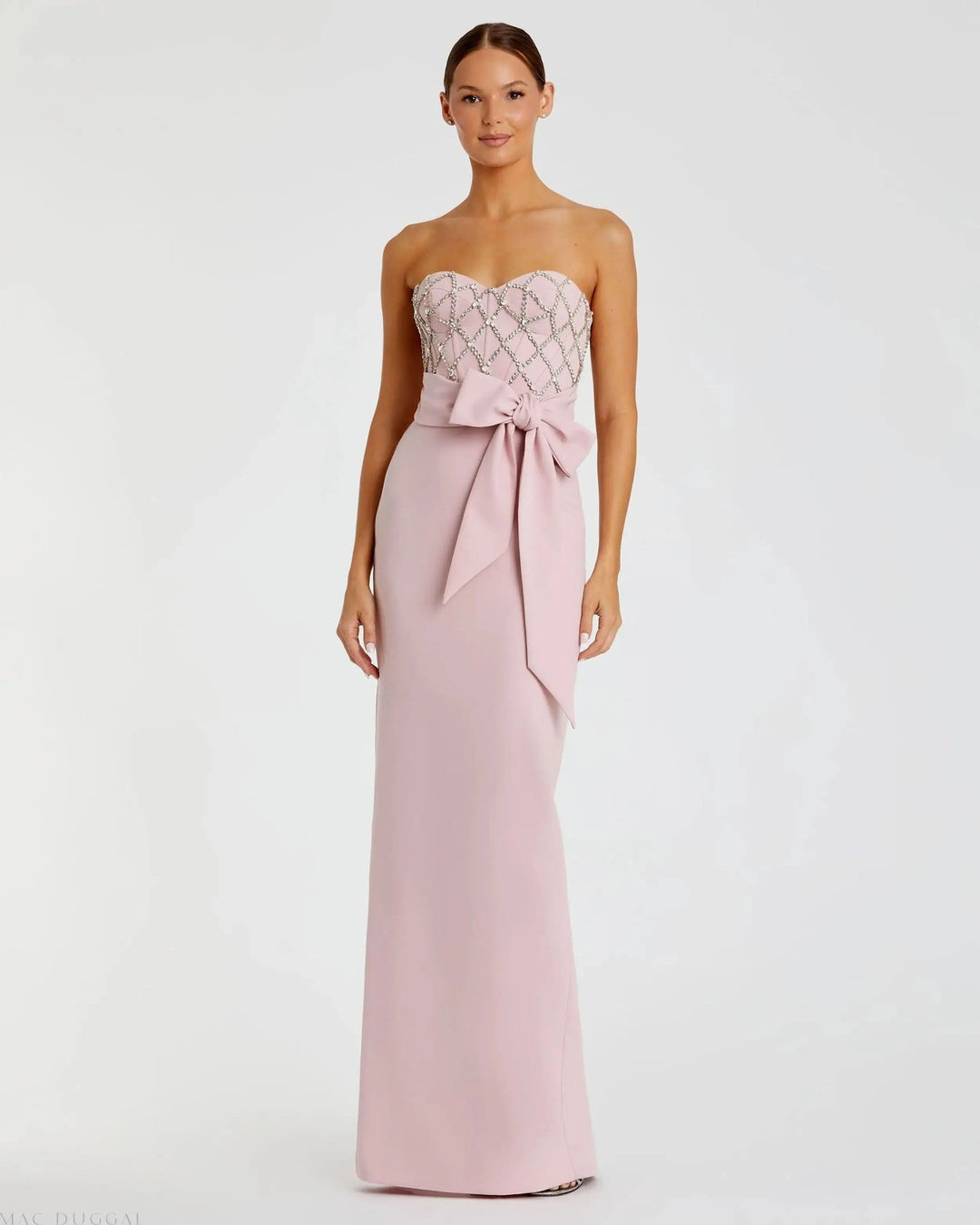 Black Strapless Embellished Crepe Gown With Bow | Mac Duggal Dress2294