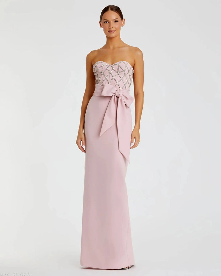 Black Strapless Embellished Crepe Gown With Bow | Mac Duggal Dress2294