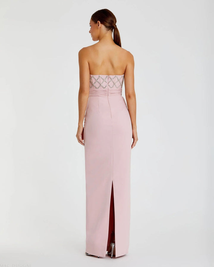 Black Strapless Embellished Crepe Gown With Bow | Mac Duggal Dress2294