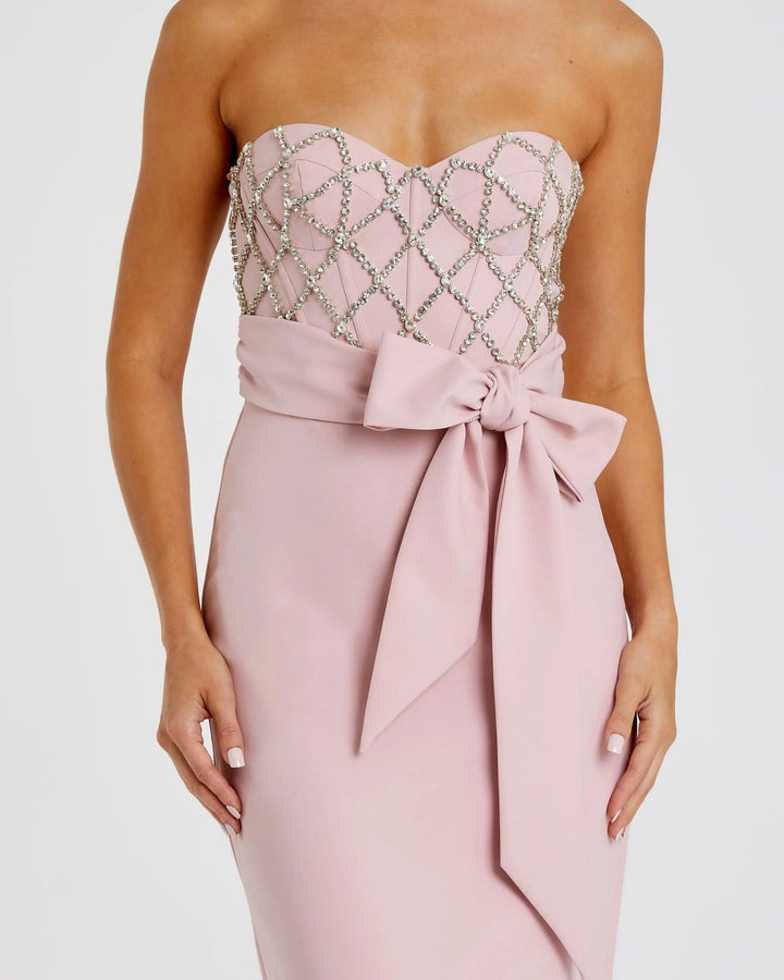 Black Strapless Embellished Crepe Gown With Bow | Mac Duggal Dress2294