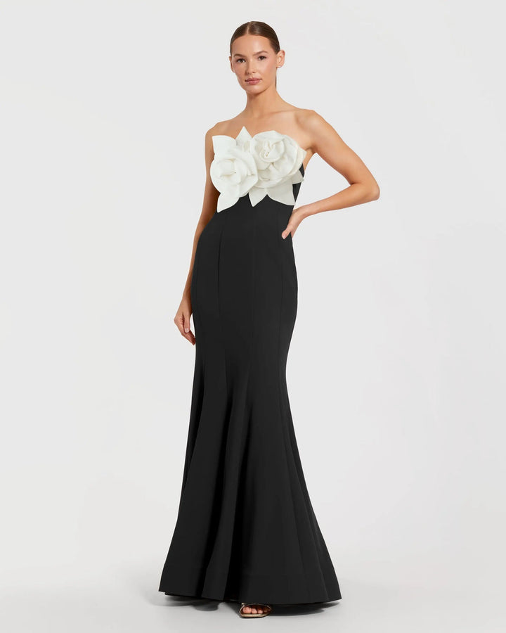 3D Floral Strapless Crepe Mermaid Gown | Mac Duggal Dress 2300