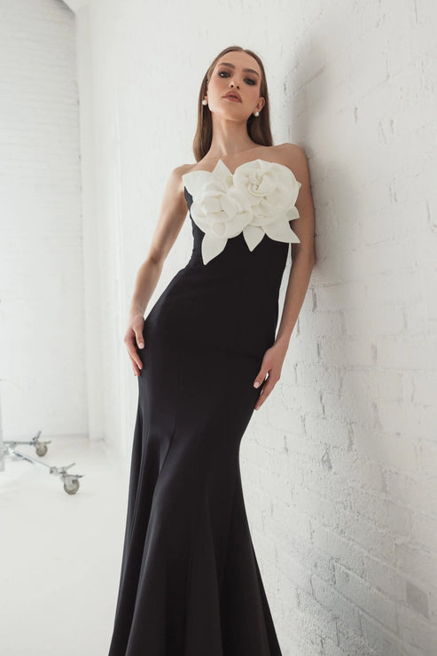 3D Floral Strapless Crepe Mermaid Gown | Mac Duggal Dress 2300