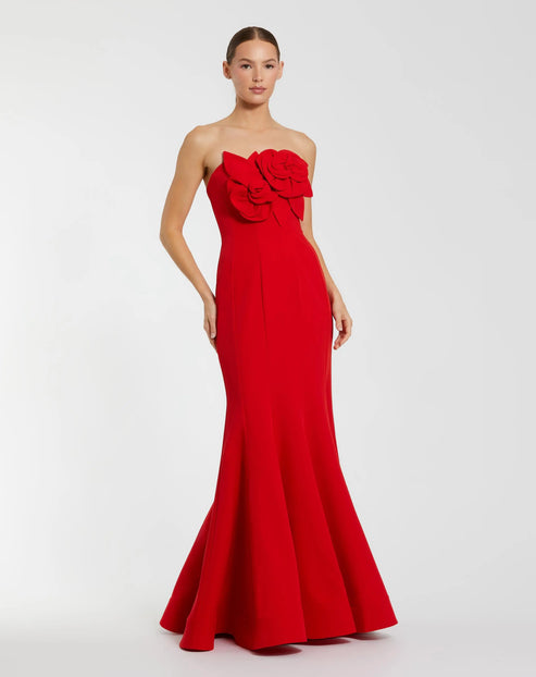 3D Floral Strapless Crepe Mermaid Gown | Mac Duggal Dress 2300
