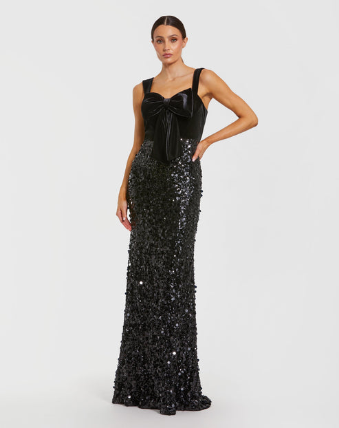 Sequin Gown with Velvet Bow Finish | Mac Duggal Dress 27738