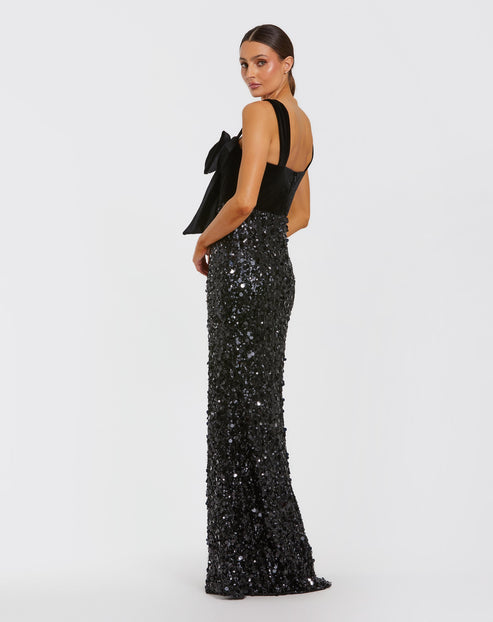 Sequin Gown with Velvet Bow Finish | Mac Duggal Dress 27738