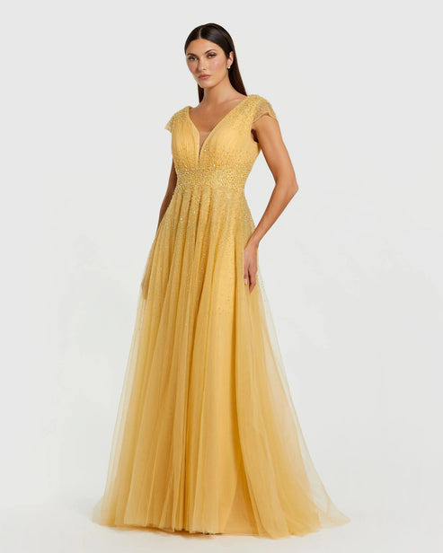 Embellished V-Neck Tulle Gown | Mac Duggal Dress 37018