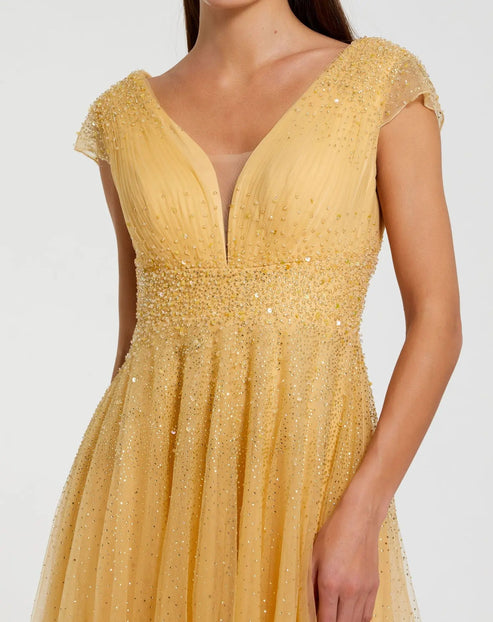 Embellished V-Neck Tulle Gown | Mac Duggal Dress 37018