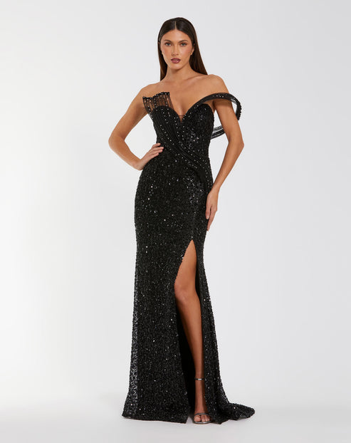 Sculptural Draped Strapless Gown | Mac Duggal Dress 37085