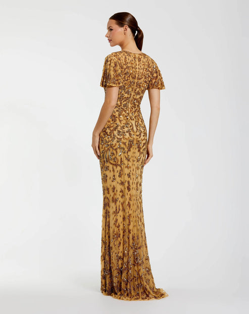 High Neck Gown with Flutter Sleeves | Mac Duggal Dress 5491