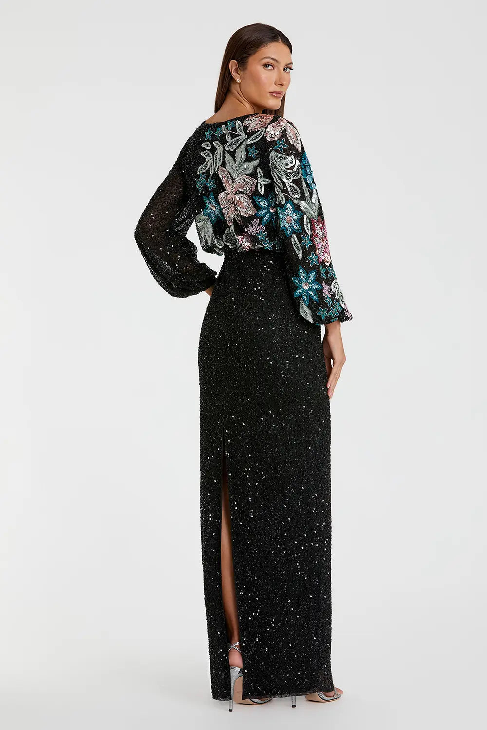 Mac Duggal Dress 5615 – Sequin Floral Long Sleeve Evening Gown