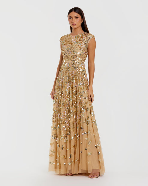 Mac Duggal Style 5647 High Neck Cap Sleeve A Line Gown Dress