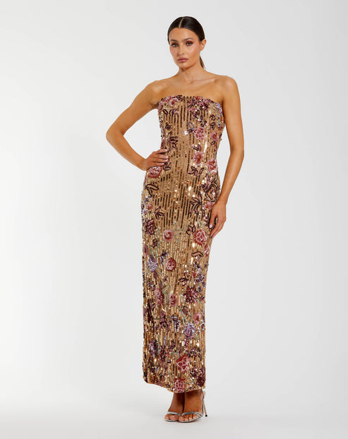 Mac Duggal Style 6193 Strapless Floral Embellished Column Gown Dress