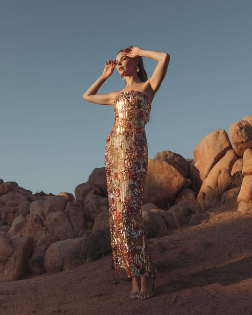 Strapless Floral Embellished Column Gown | Mac Duggal Dress 6193