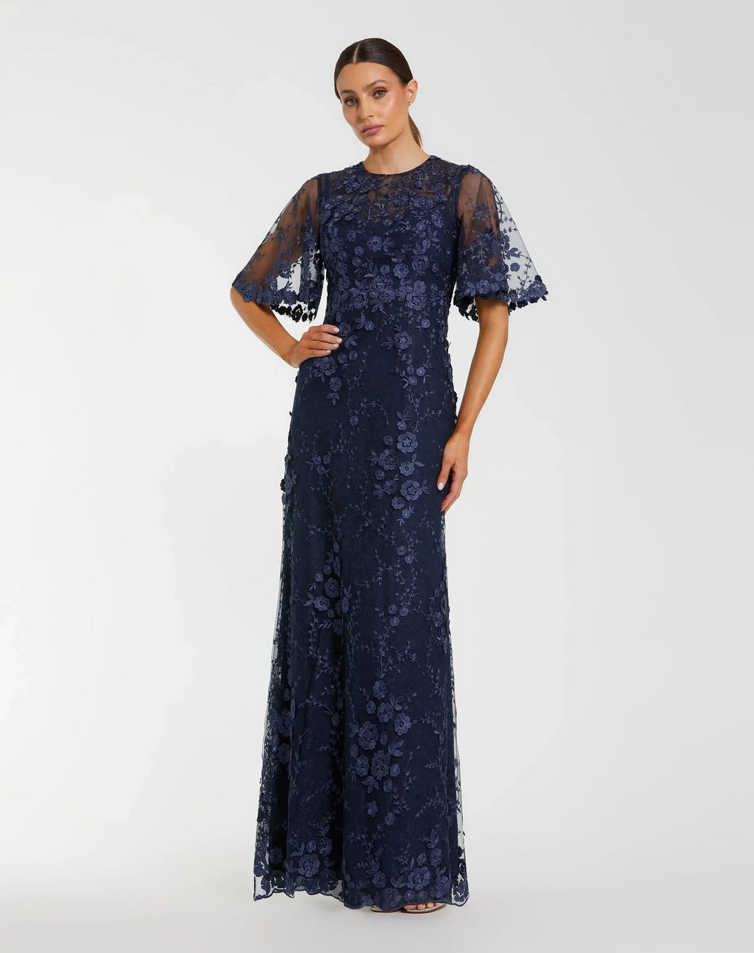 Flutter Sleeve Embroidered Evening Gown | Mac Duggal Dress 68810