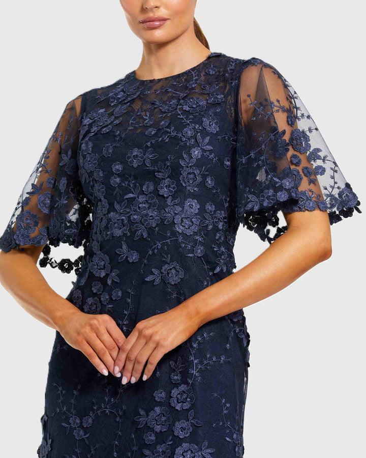 Flutter Sleeve Embroidered Evening Gown | Mac Duggal Dress 68810