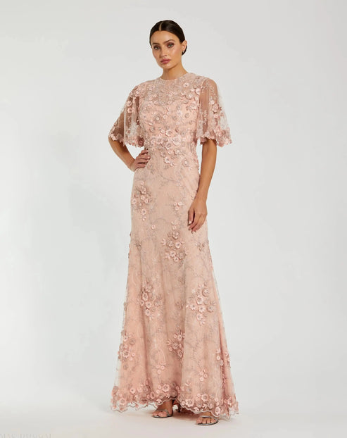 Flutter Sleeve Embroidered Evening Gown | Mac Duggal Dress 68810