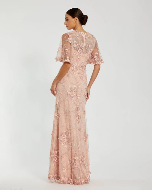 Flutter Sleeve Embroidered Evening Gown | Mac Duggal Dress 68810