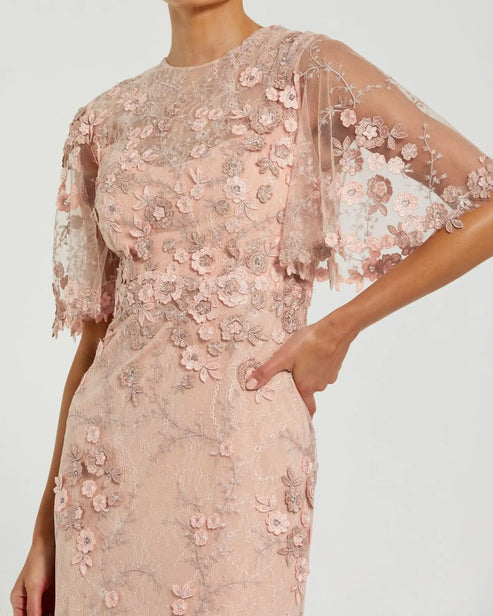 Flutter Sleeve Embroidered Evening Gown | Mac Duggal Dress 68810