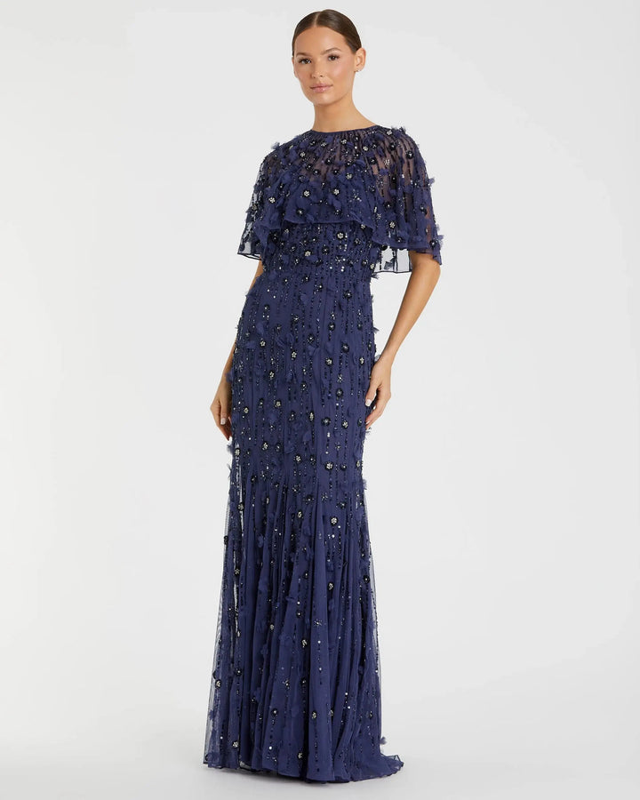 Illusion Cape Sleeve Embellished Gown | Mac Duggal Dress 93653