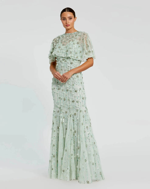 Illusion Cape Sleeve Embellished Gown | Mac Duggal Dress 93653