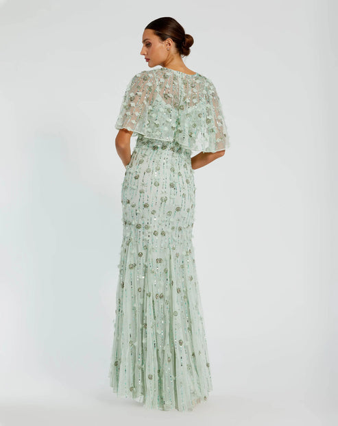 Illusion Cape Sleeve Embellished Gown | Mac Duggal Dress 93653
