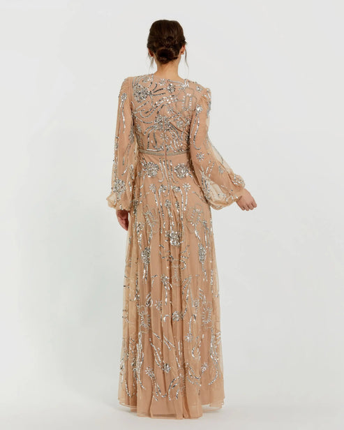 High Neck Embellished Puff Sleeve Gown | Mac Duggal Dress 94072
