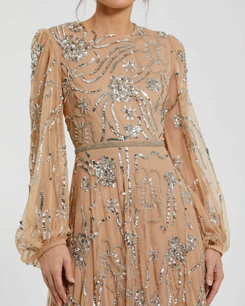 High Neck Embellished Puff Sleeve Gown | Mac Duggal Dress 94072