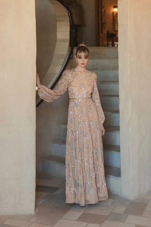 High Neck Embellished Puff Sleeve Gown | Mac Duggal Dress 94072