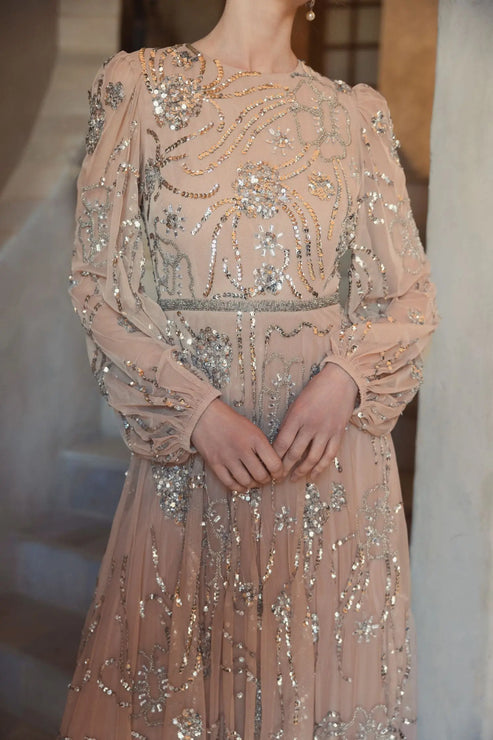 High Neck Embellished Puff Sleeve Gown | Mac Duggal Dress 94072