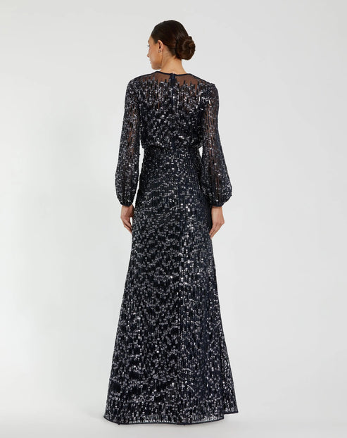Sequin Blouson Gown with Long Sleeves | Mac Duggal Dress 94127