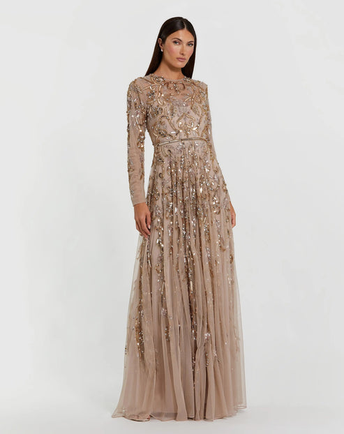 Hand Beaded Long Sleeve Gown | Mac Duggal Dress 94213