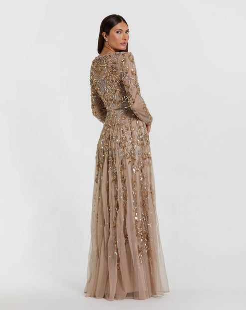 Hand Beaded Long Sleeve Gown | Mac Duggal Dress 94213