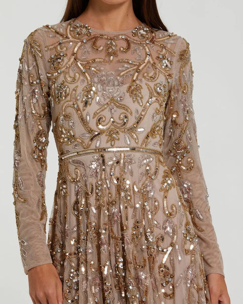 Hand Beaded Long Sleeve Gown | Mac Duggal Dress 94213