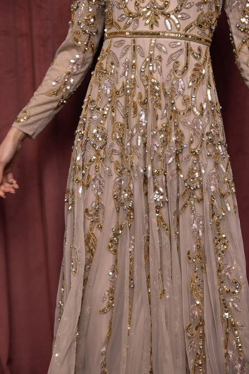 Hand Beaded Long Sleeve Gown | Mac Duggal Dress 94213
