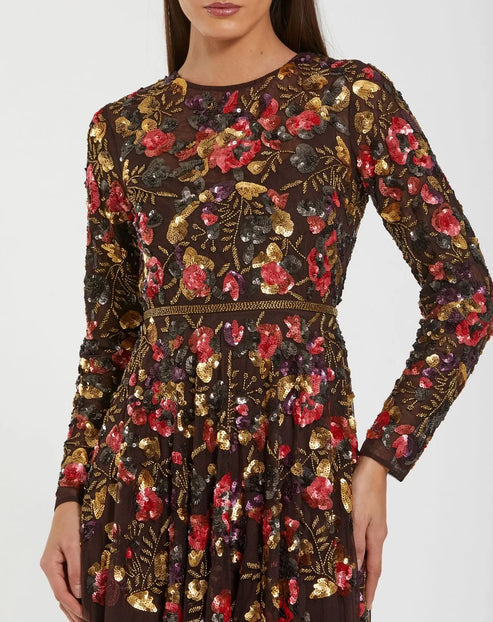 Long Sleeve Floral Embellished Gown | Mac Duggal Dress 94275