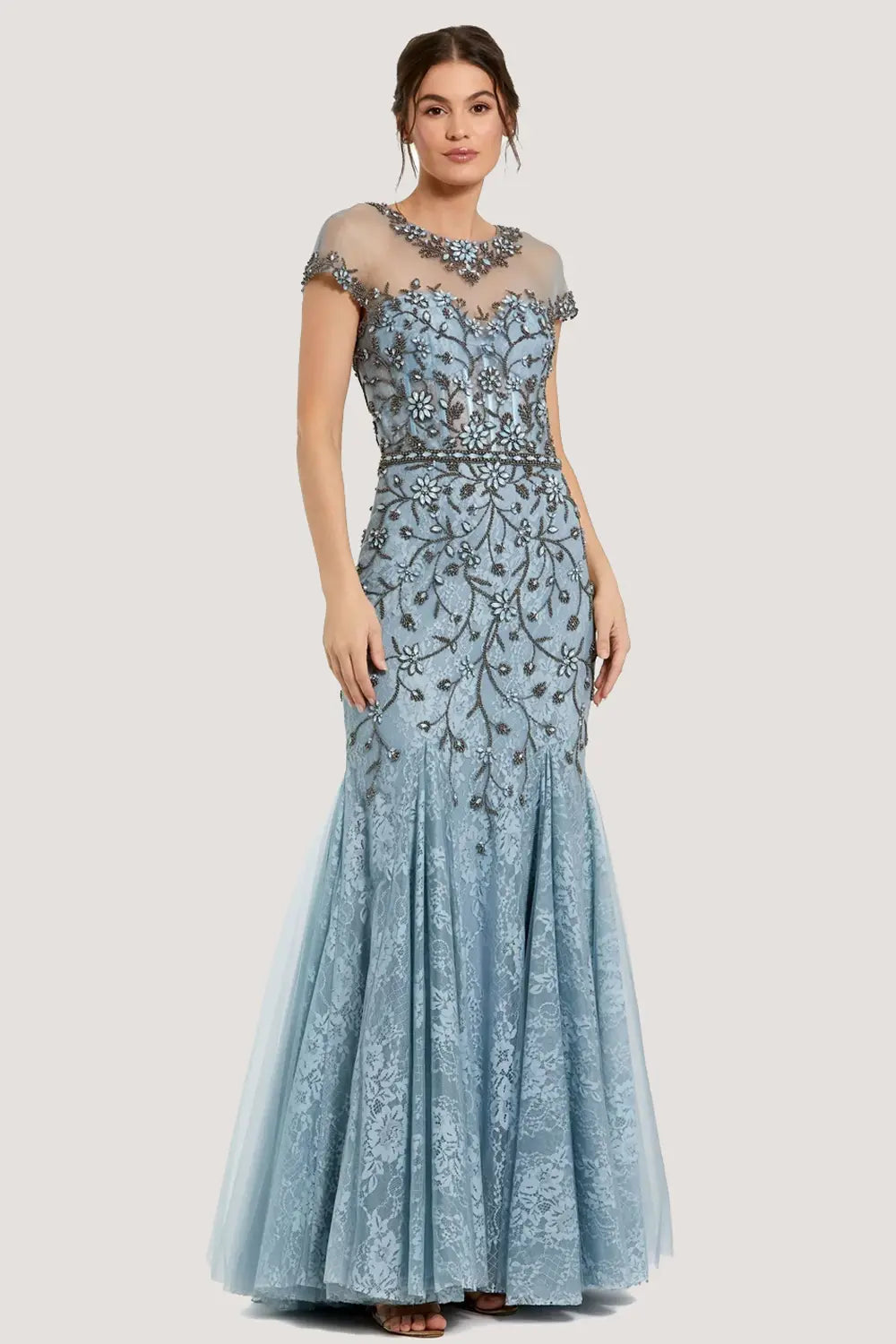 Mac Duggal Style 2239 Sheer Top Embellished Mermaid Gown Dress