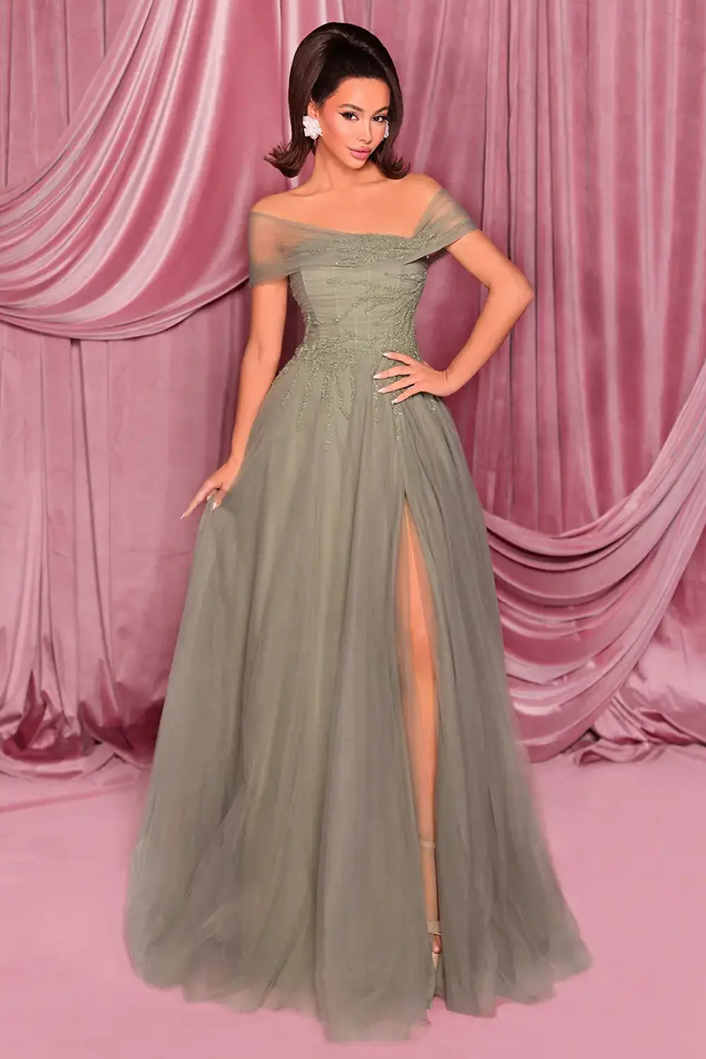 Nicoletta NC3017 Off-Shoulder Sequin Formal Dress –  Morva Couture